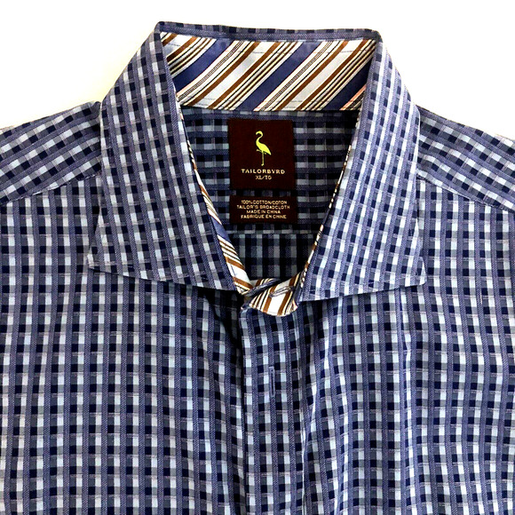 Tailorbyrd Mens Flip Cuff Long Sleeve Button Front Shirt Color Blue Size XL - Picture 3 of 10
